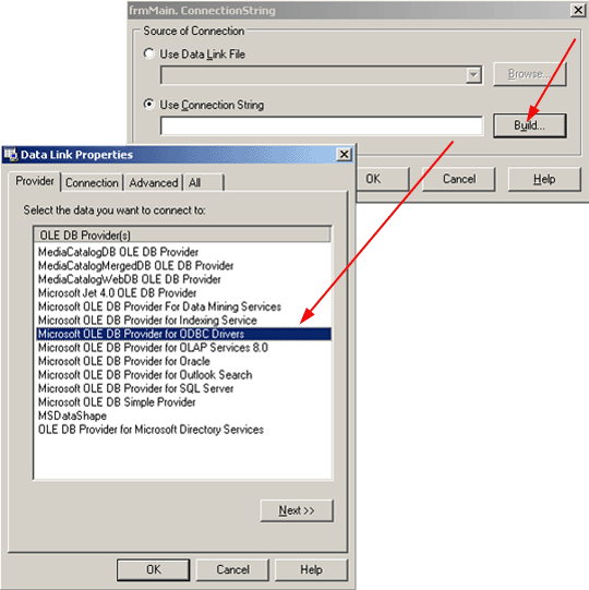 database connection selecting dialog
