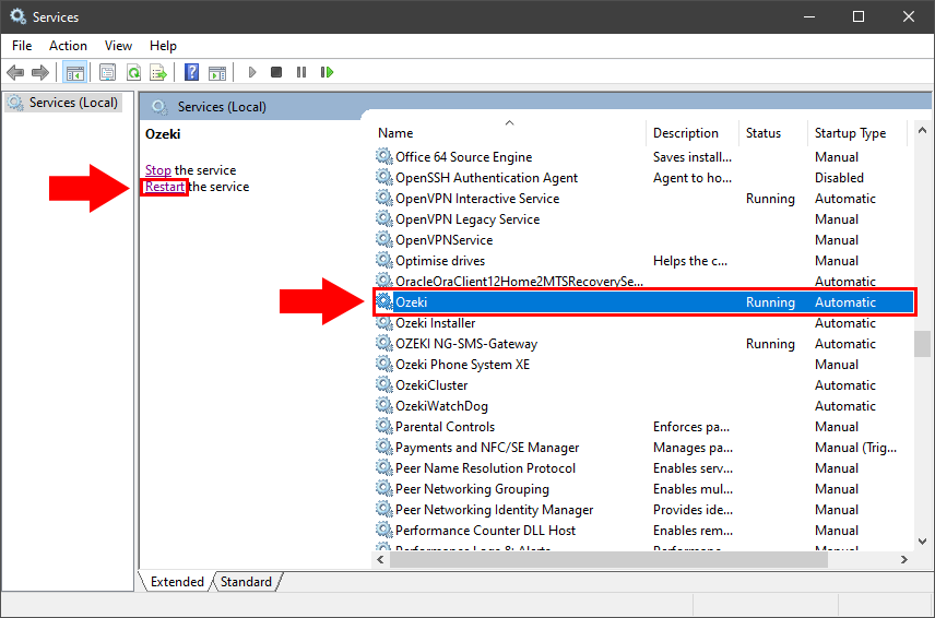 Restart Ozeki Service