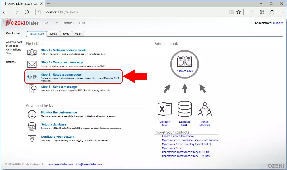 click setup a connection