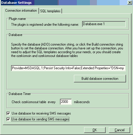 ozeki sms server database settings