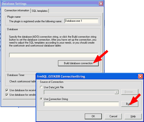 how to build a database connection in ozeki sms server