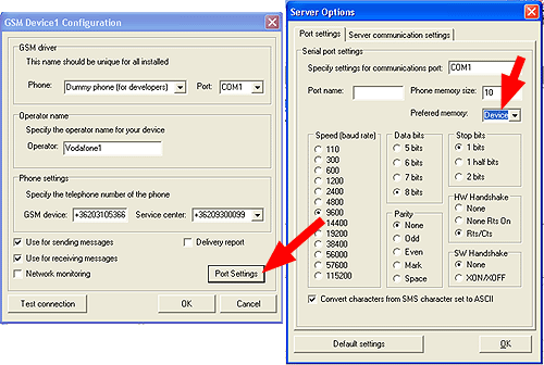 changing prefered memory to device in ozeki sms server