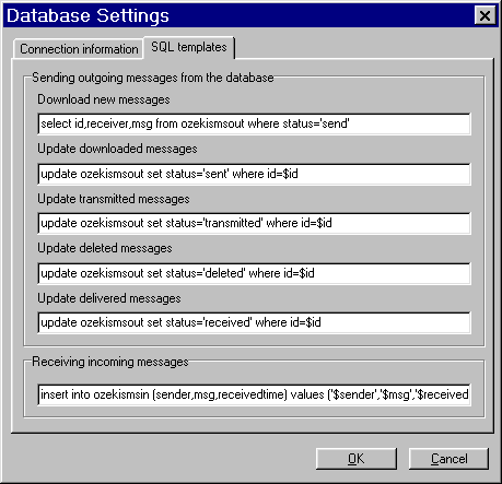 modifying sql templates in ozeki sms