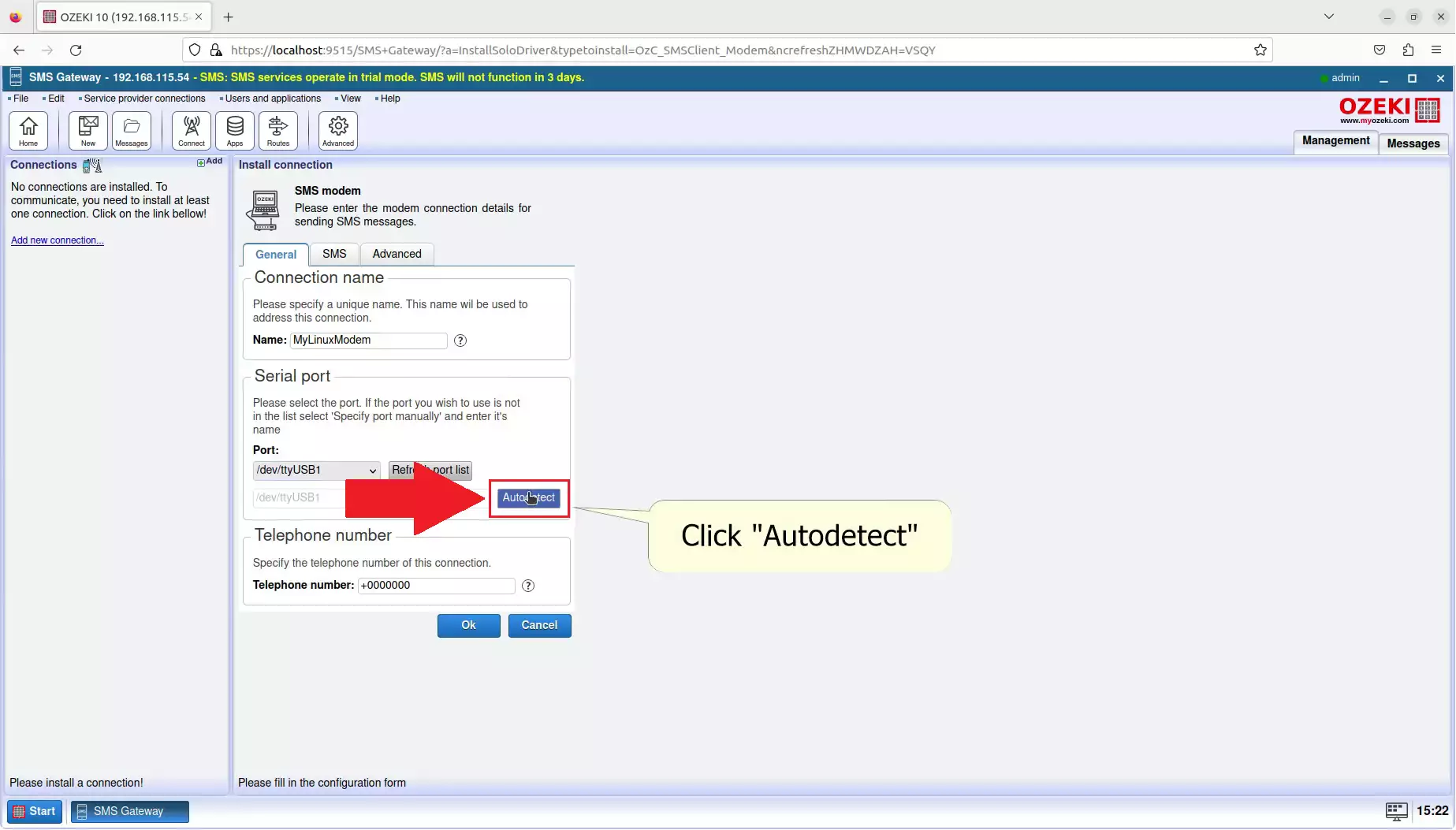 autodetect button in red square after serial port