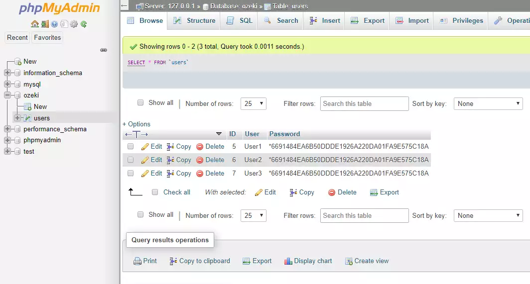 user database table