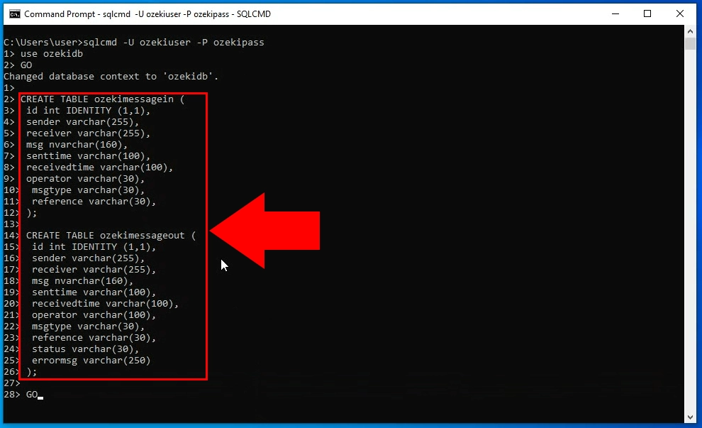 create database tables