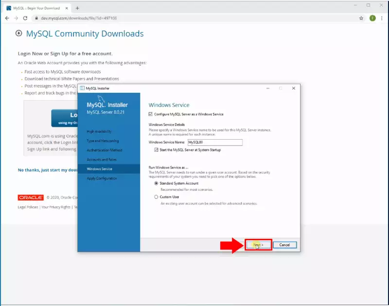 configure mysql service