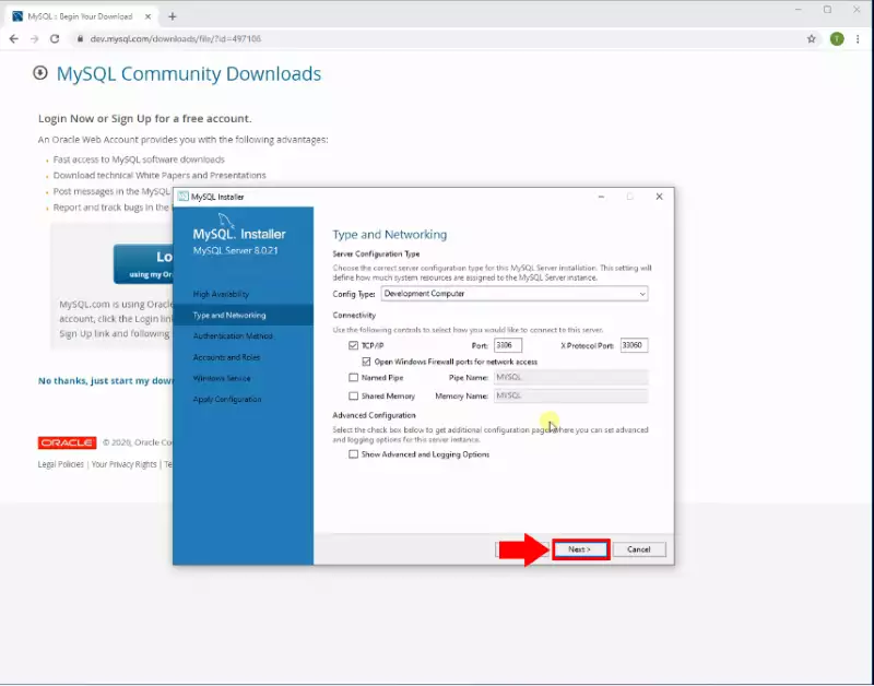 configure type and network settings