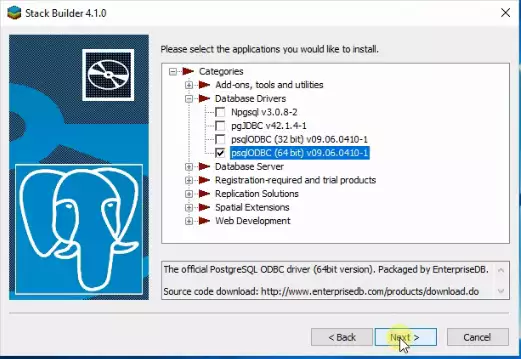 select psqlodbc driver