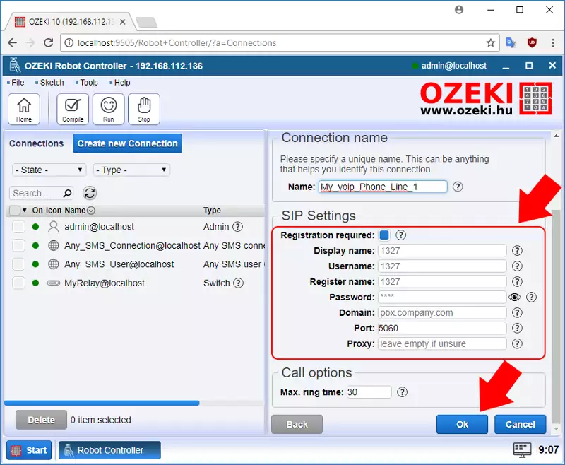 specifying sip settings