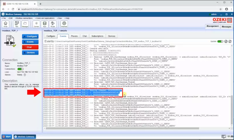 relay device communication log