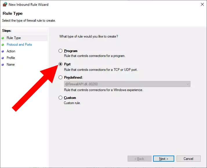 configure port rule