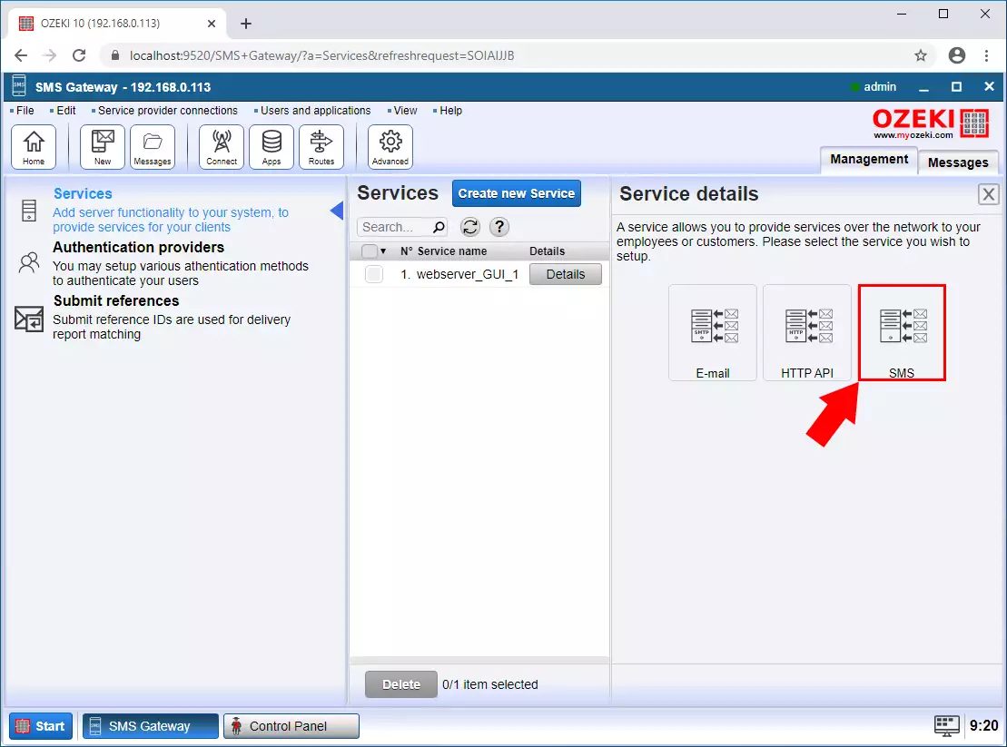 create sms service