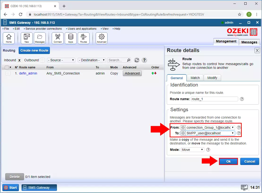 configure the inbounde route