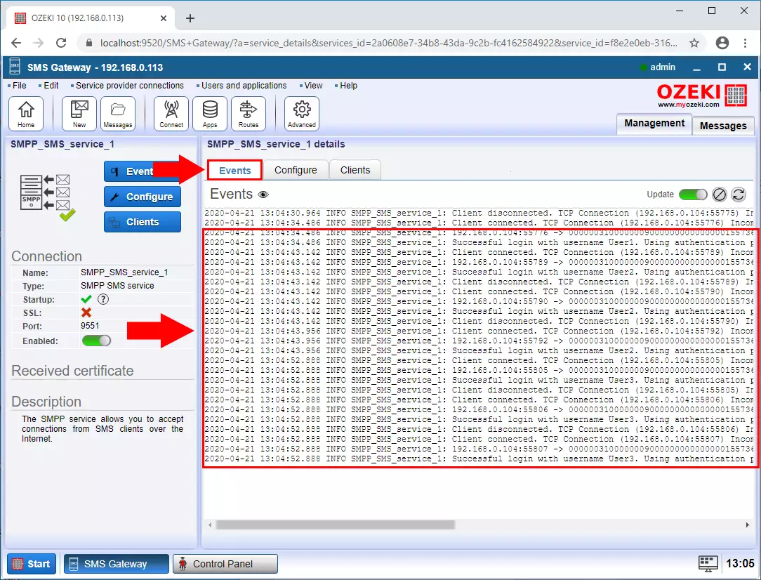 smpp clients connected